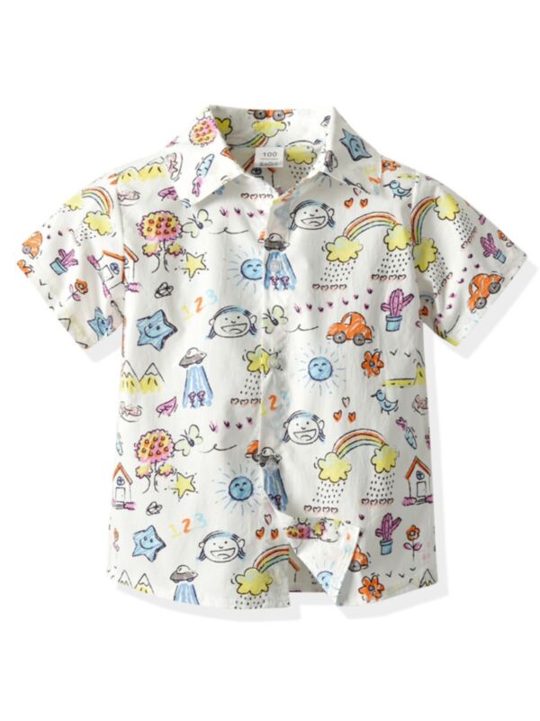 Lovely Little Boy Short Sleeve Cartoon Printed Shirt