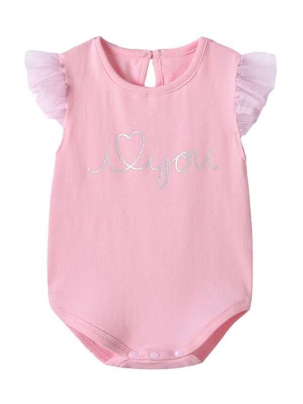 I LOVE YOU Baby Girl Pink Lace Patchwork Bodysuit