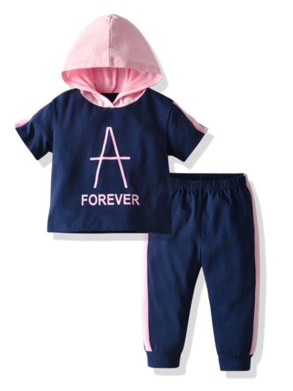 2 Piece Little Girl A FOREVER Hooded Top And Pants Set
