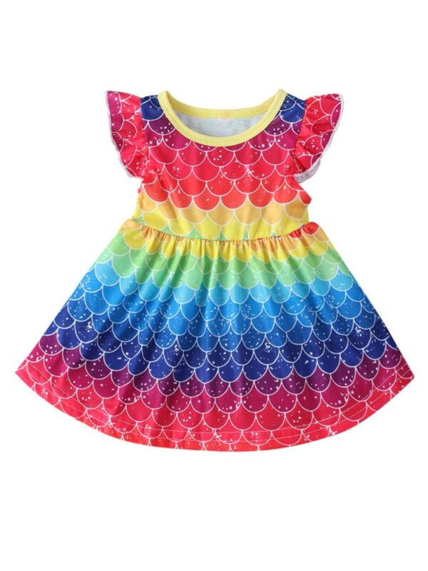 Toddler Girl Colorful Scaly Flutter Sleeve Dress