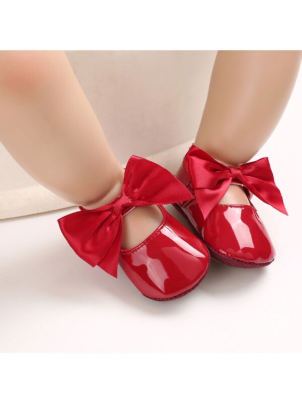 Spanish Baby Girl Non-slip PU Bowknot Princess Shoes