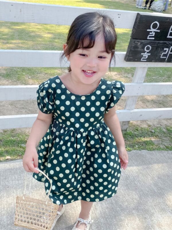 Toddler Girl Polka Dot Print Hollow Back Dress 