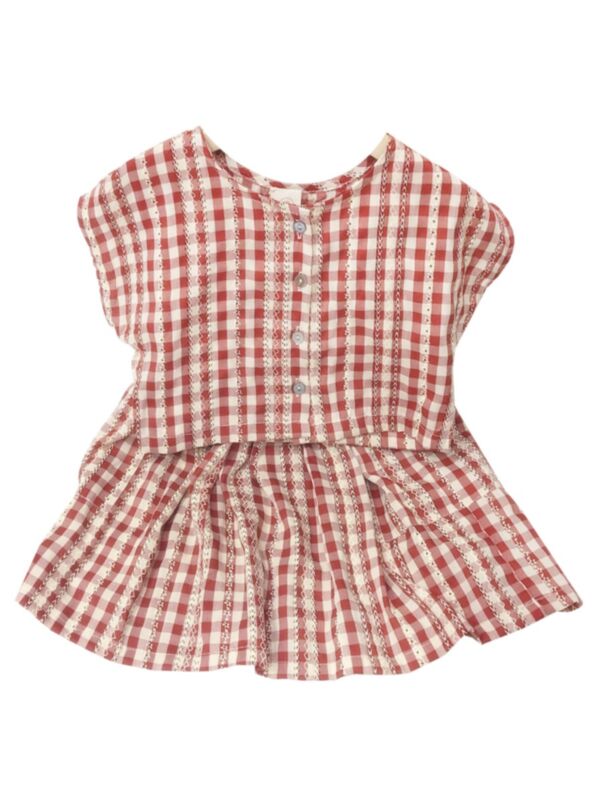 2-Piece Little Girl Summer Plaid Set Short Sleeve Top And Skirt