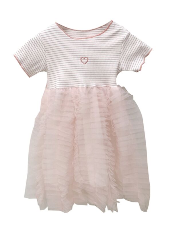 Kid Girl Mesh Stripe Short Sleeve Dress