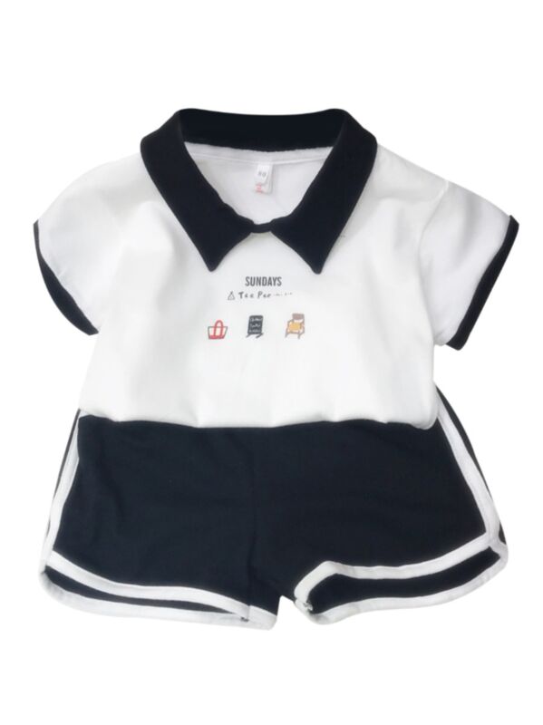2-Piece Kid Unisex Print Polo T-shirt & Casual Shorts Set