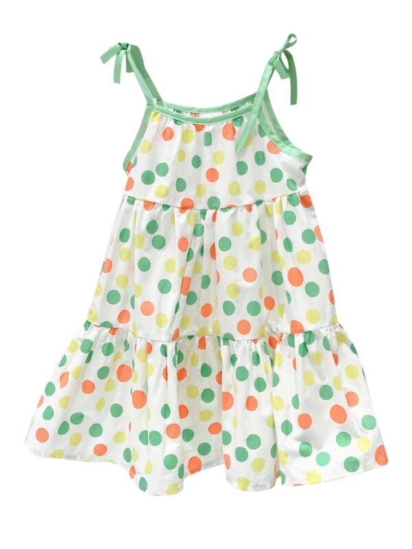 Little Girl Colorful Dot Ruffle Hem Cami Dress