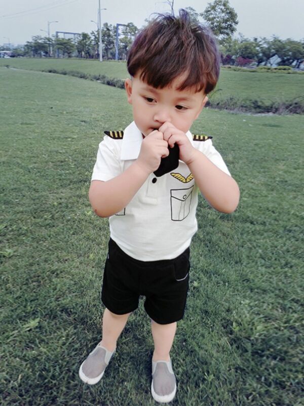 Two-piece Little Boy Captain Uniform Cosplay Set Top And Shorts