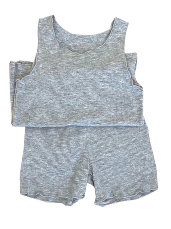 Two-piece Kid Girl Solid Color Ribbed Home Wear Set Tank Top And Shorts