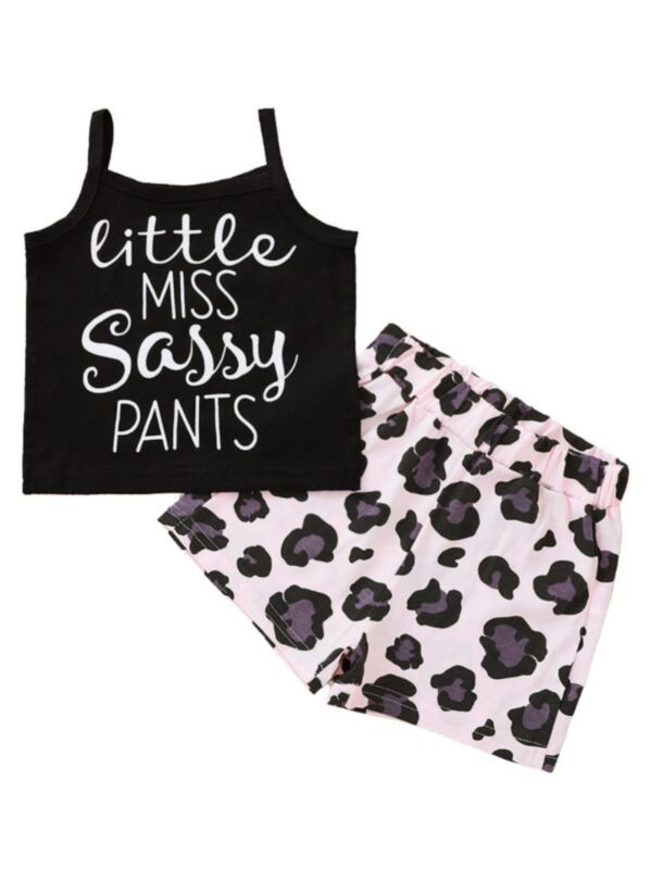 2 Pieces Little Girl Miss Sassy Pants Cami Top Matching Leopard Print Shorts Set