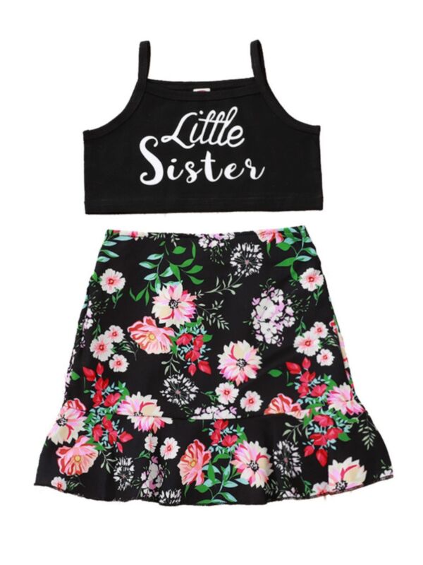 2-Piece Toddler Girl Little Sisters Cami Crop Top And Floral Printed Set 