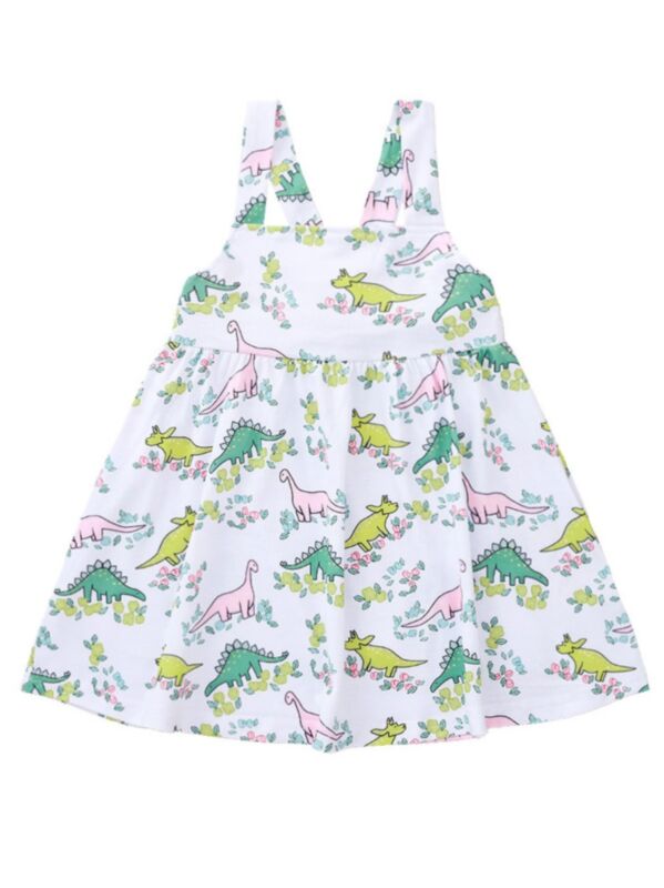 Toddler Girl Dino Print Summer Suspender Dress