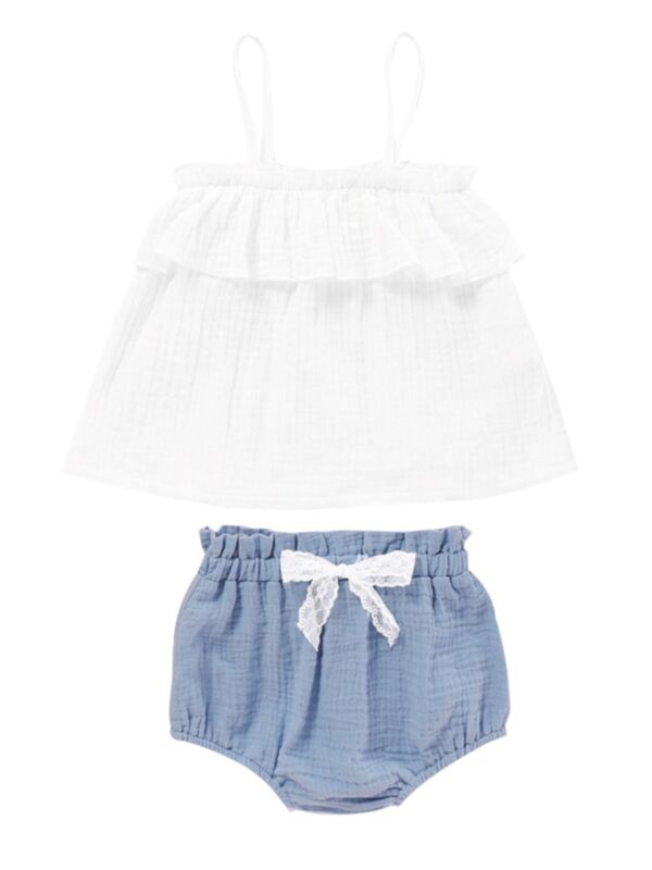 2 Pieces Infant Toddler Girl Muslin Set Cami Top And Shorts 