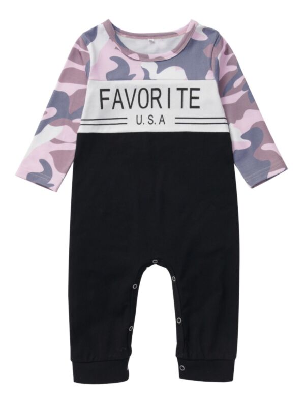 Autumn Baby Camo Color Blocking Letter Jumpsuit
