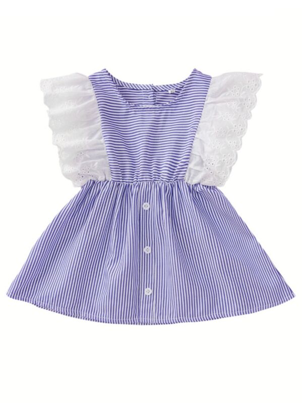 Summer Baby Girl Ruffle Decor Stripe Blue Dress 