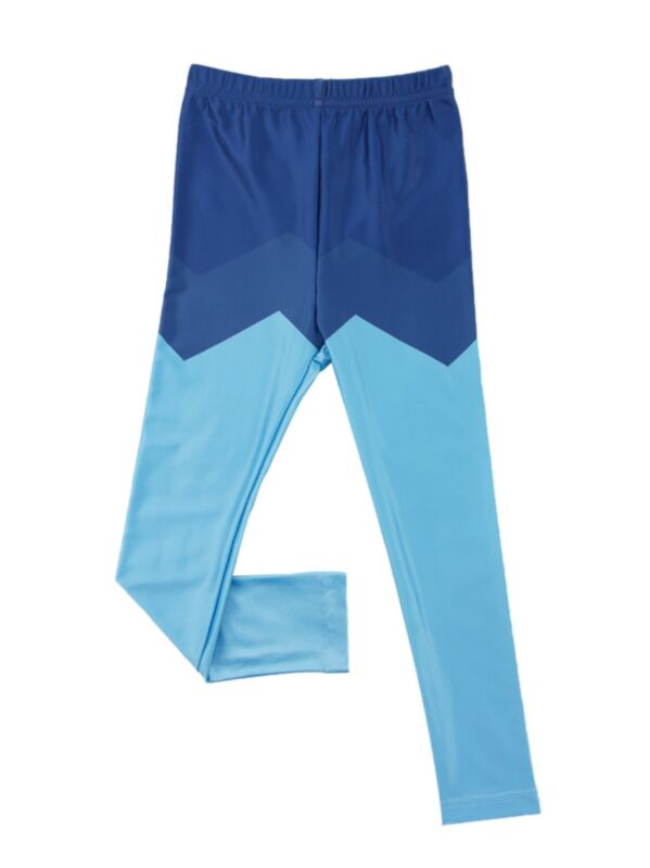 Little Girl Color Blocking Legging Pants Blue