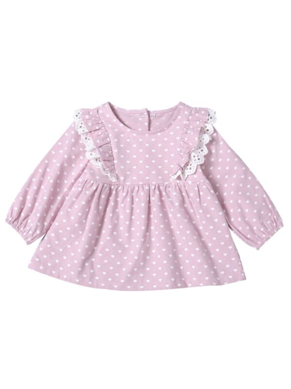 Toddler Girl Love Heart Ruffle Trim Autumn Blouse Dress