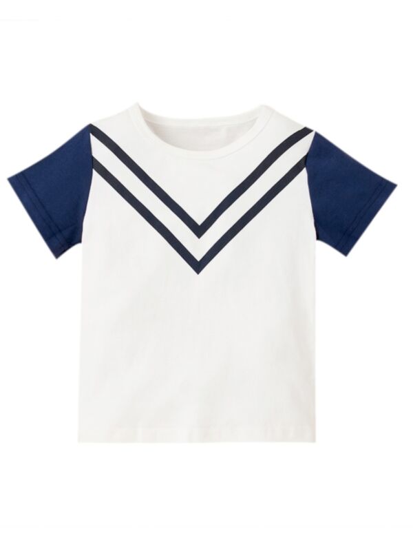 Simple Toddler Girl Color Blocking Round Neck Tee