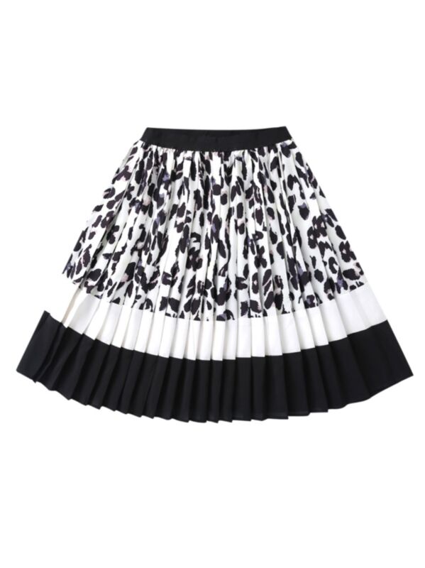 Kid Girl Color Blocking Leopard Print Skirt 