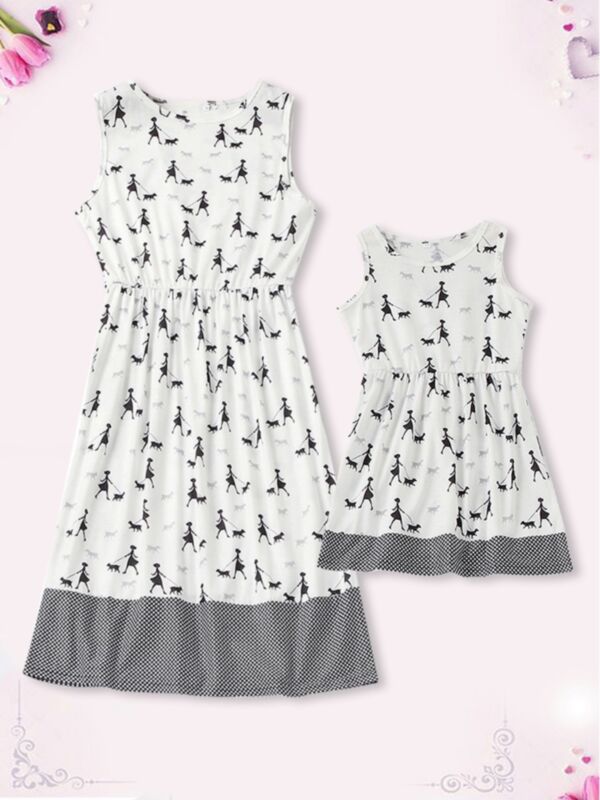 Mommy And Me Print Holiday Tank Dress White