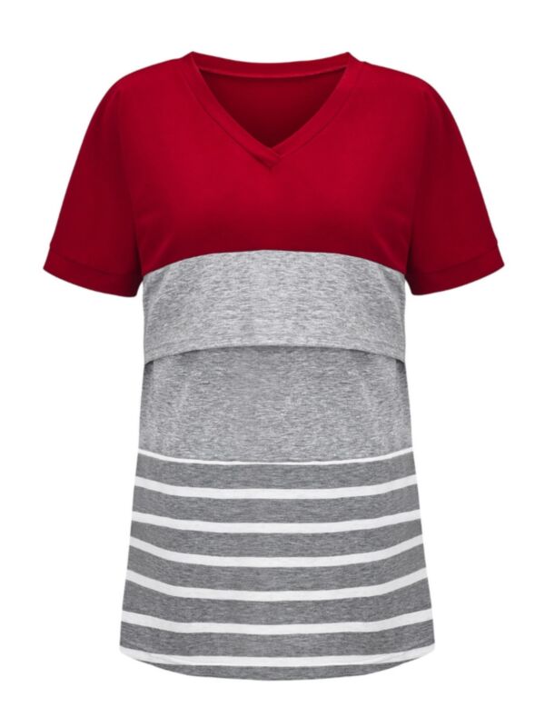 Maternity Color Blocking Casual Home Wear Nursing Top