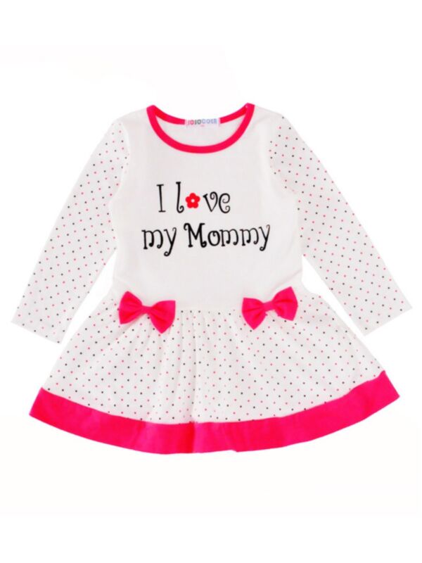 I Love My Mommy Little Girl Polka Dots Bowknot Dress 