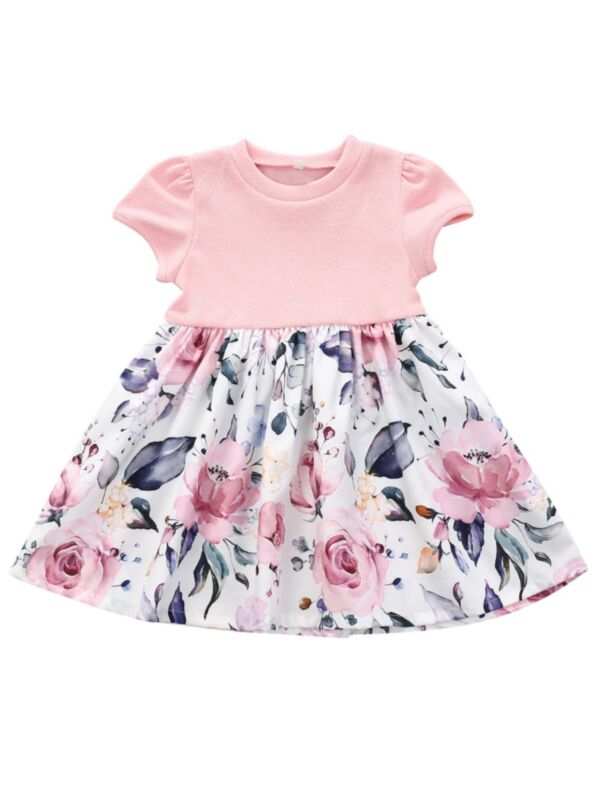 Summer Toddler Girl Floral Print Pink Dress 