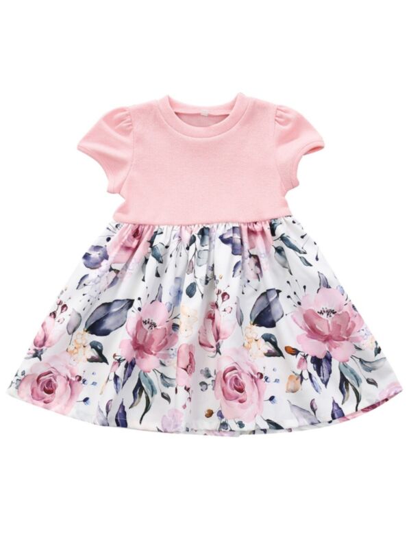 Summer Toddler Girl Floral Print Pink Dress