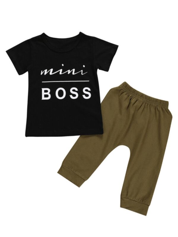 2 Pieces Little Boy Girl Mini Boss  T-shirt & Pants Set