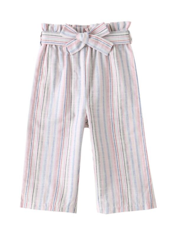 Casual Little Girl Stripe Belted Pants