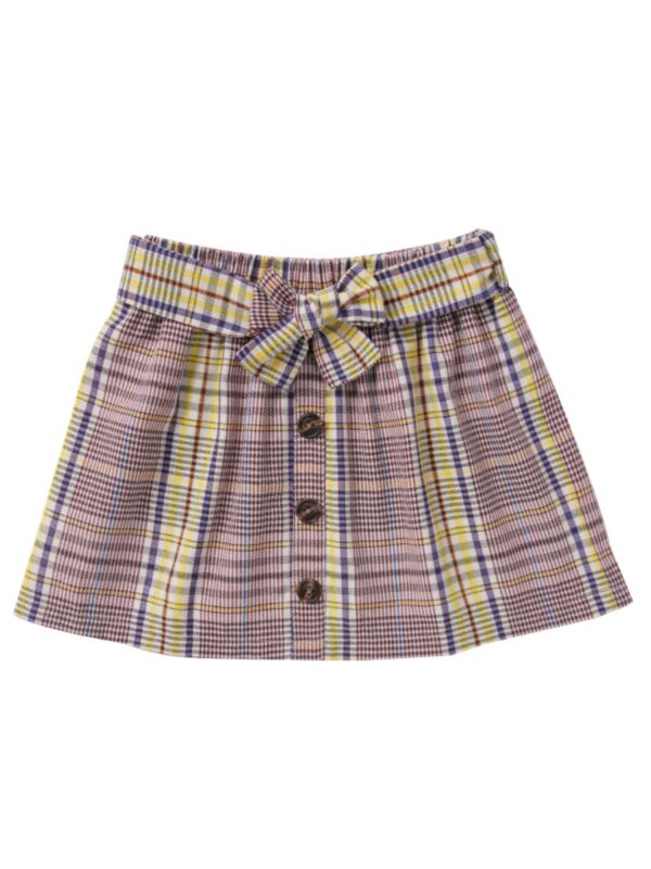 Little Girl Checked Button Front Belted A-line Skirt
