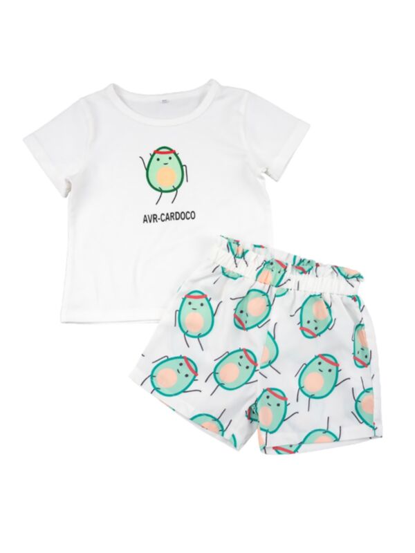 2 Pieces Toddler Girl Avocado Print Set T-Shirt Matching Shorts 