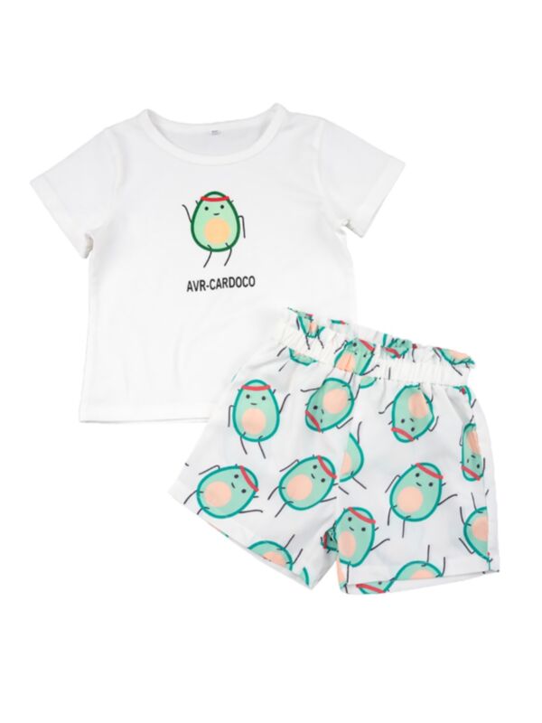 2 Pieces Toddler Girl Avocado Print Set T-Shirt Matching Shorts