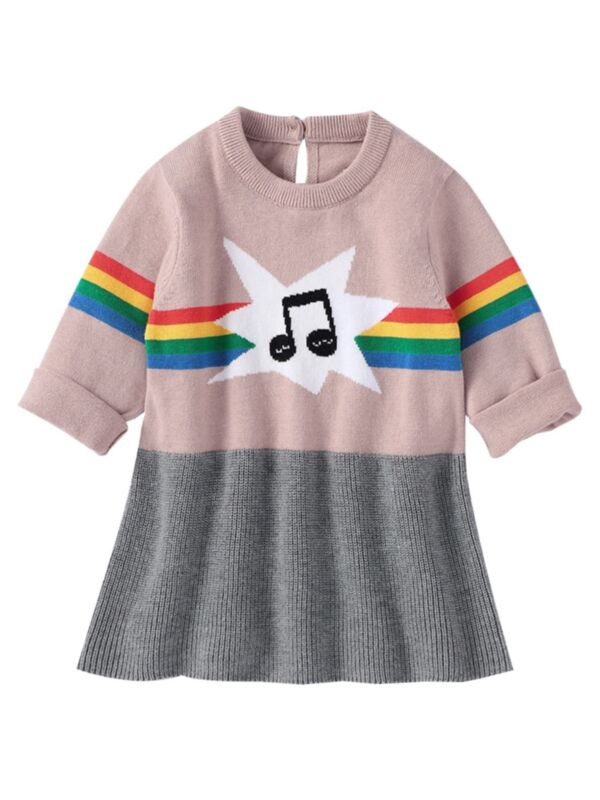 Baby Girl Rainbow Music  Knitted Dress