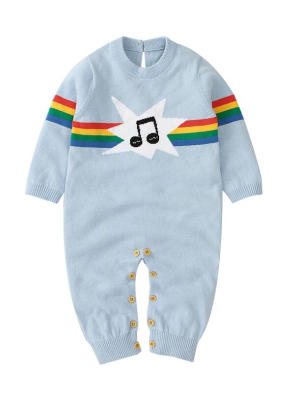 Infant Unisex Rainbow Stripes Print Knitting Jumpsuit