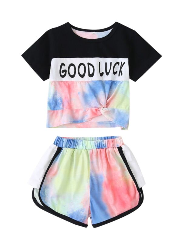 2 Piece Little Girl Tie Dye Sport Set Good Luck Tee Matching Shorts