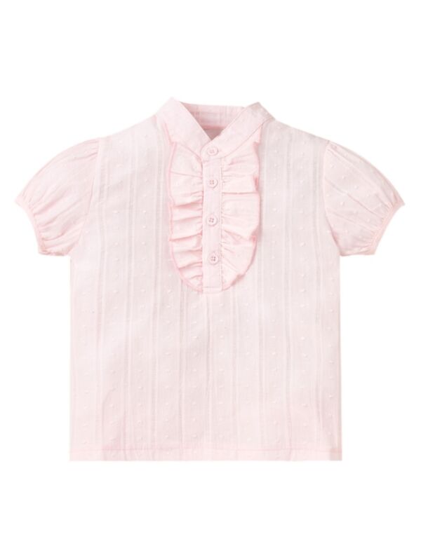 Little Girl Solid Color Puff Sleeve Ruffle Blouse 