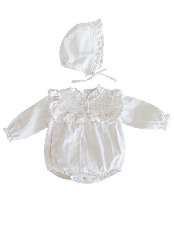 Infant Girl Lace Decor Long-sleeved Playsuit Matching Hat