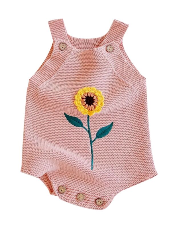 Baby Girl Embroidery Flower Knitted Playsuit