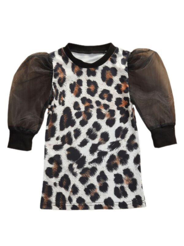 Girl Leopard Print Bubble Sleeve Dress