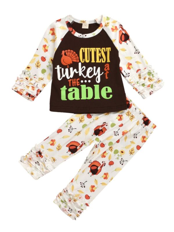 2 Pieces Infant Toddler Girl Thanks Giving Set Top Matching Pants