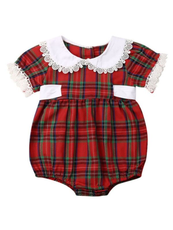 Spanish Infant Girl Xmas Checked Bodysuit