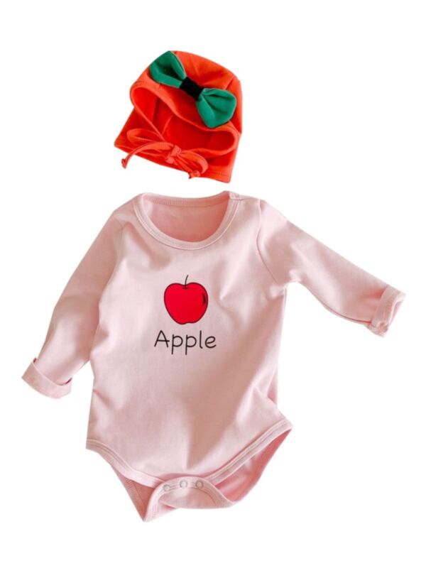2 Pieces Baby Girl Friut Bodysuit With Hat