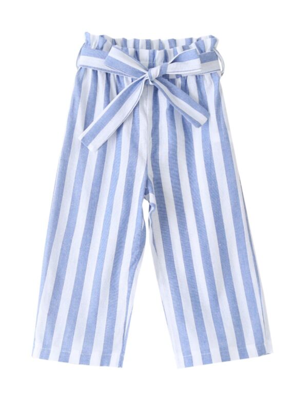 Kid Girl Blue White Stripe Belt Pants