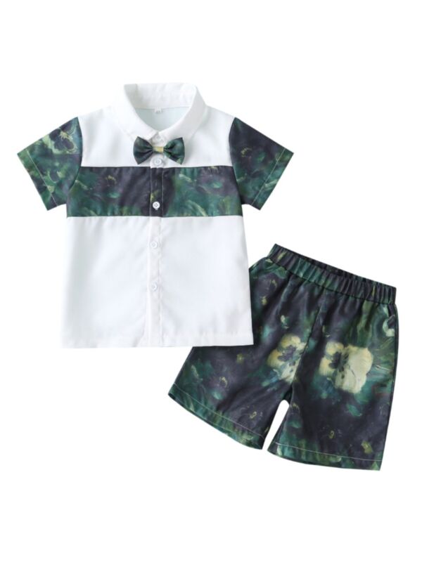 2 Pieces Kid Boy Summer Bowknot T-shirt Matching Shorts Set 