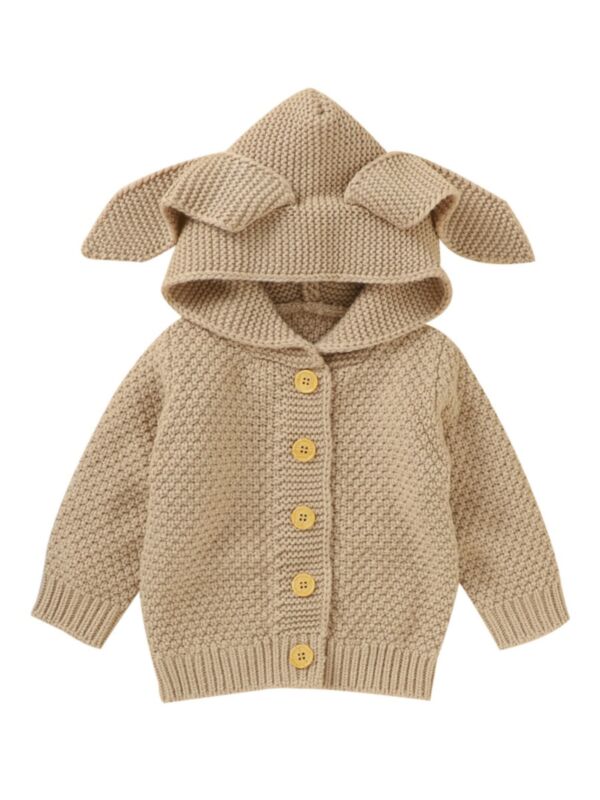 Lovely Baby Plain Knit Hoodie Cardigan