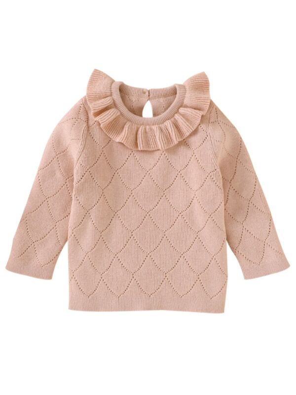 Baby Girl Ruffle Collar Solid Color Sweater