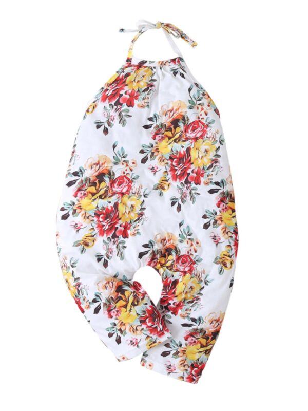 Little Girl Floral Print Halter Neck Jumpsuit