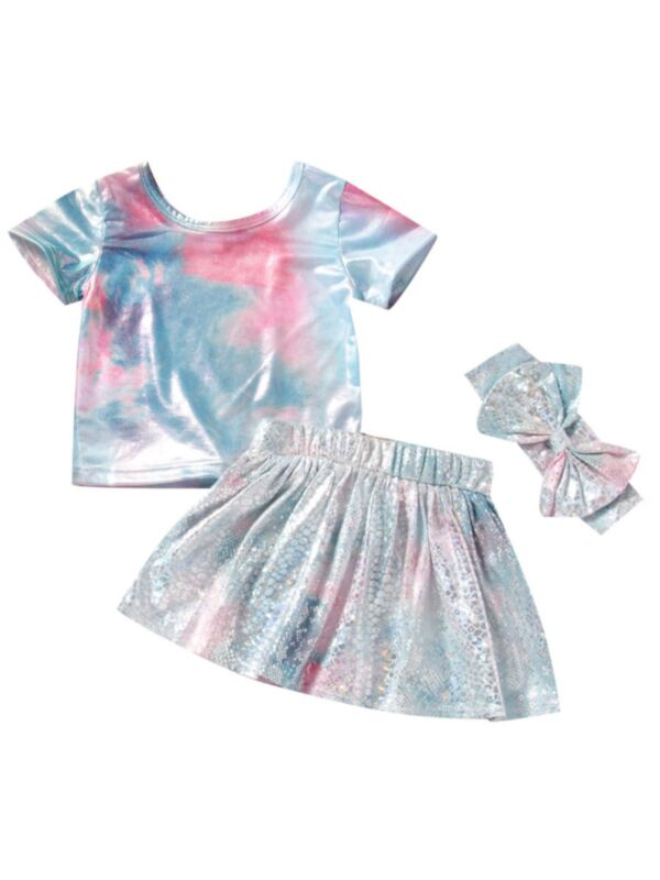 3 Pieces Infant Girl Mermaid Tie Dye Set Top & Sequin Skirt & Headband