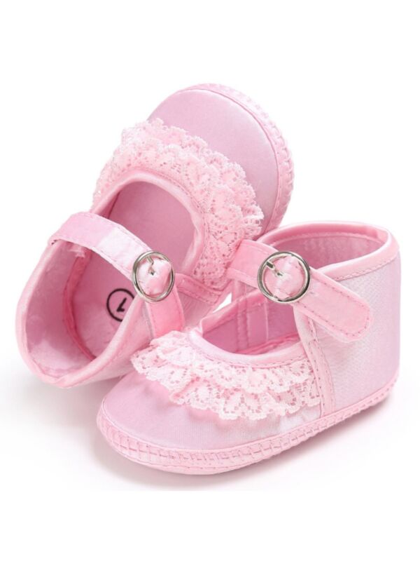 Baby Girl Lace Trim Solid Color Shoes