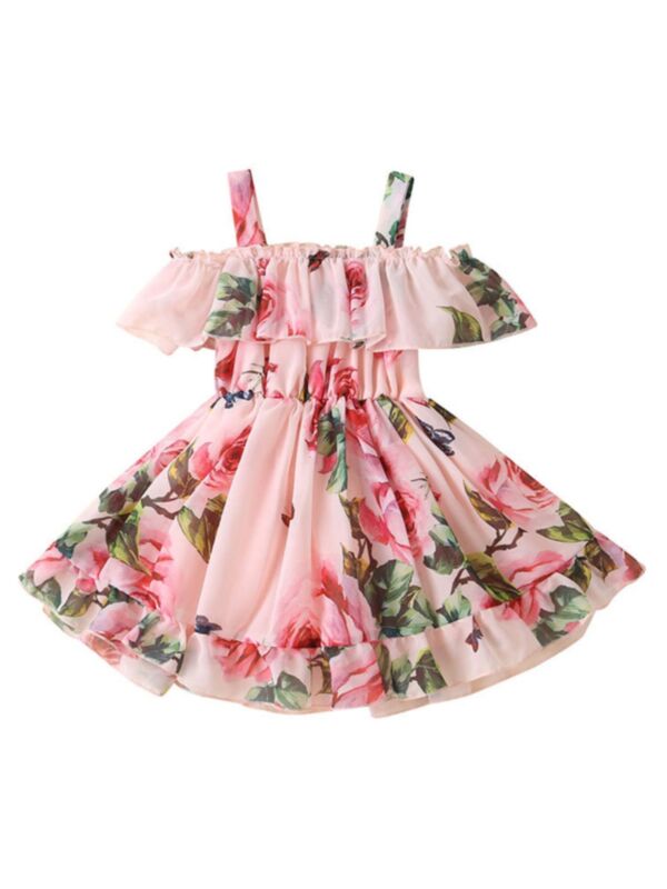 Kid Girl Floral Print Off Shoulder Dress 